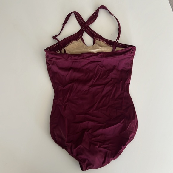 Cross Over Neck Leotard, Color Merlot, Style P500 Premiere Collection Size M - Picture 2 of 6